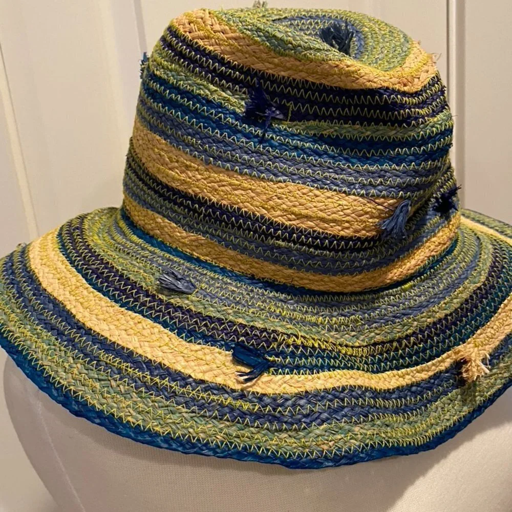 Anthropologie raffia multicolored beach hat - wire